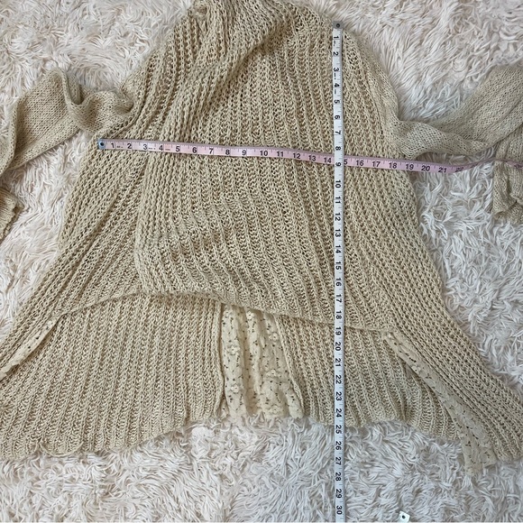 Anthropologie Knitted Knotted open waterfall Sweater Cardigan cream SZ XS lace - Picture 6 of 8